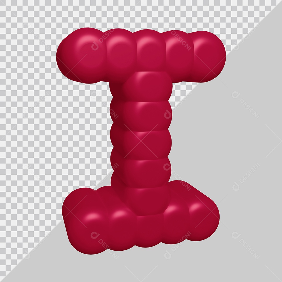 letra I Vermelha 3D Texturizadas Para composição PSD