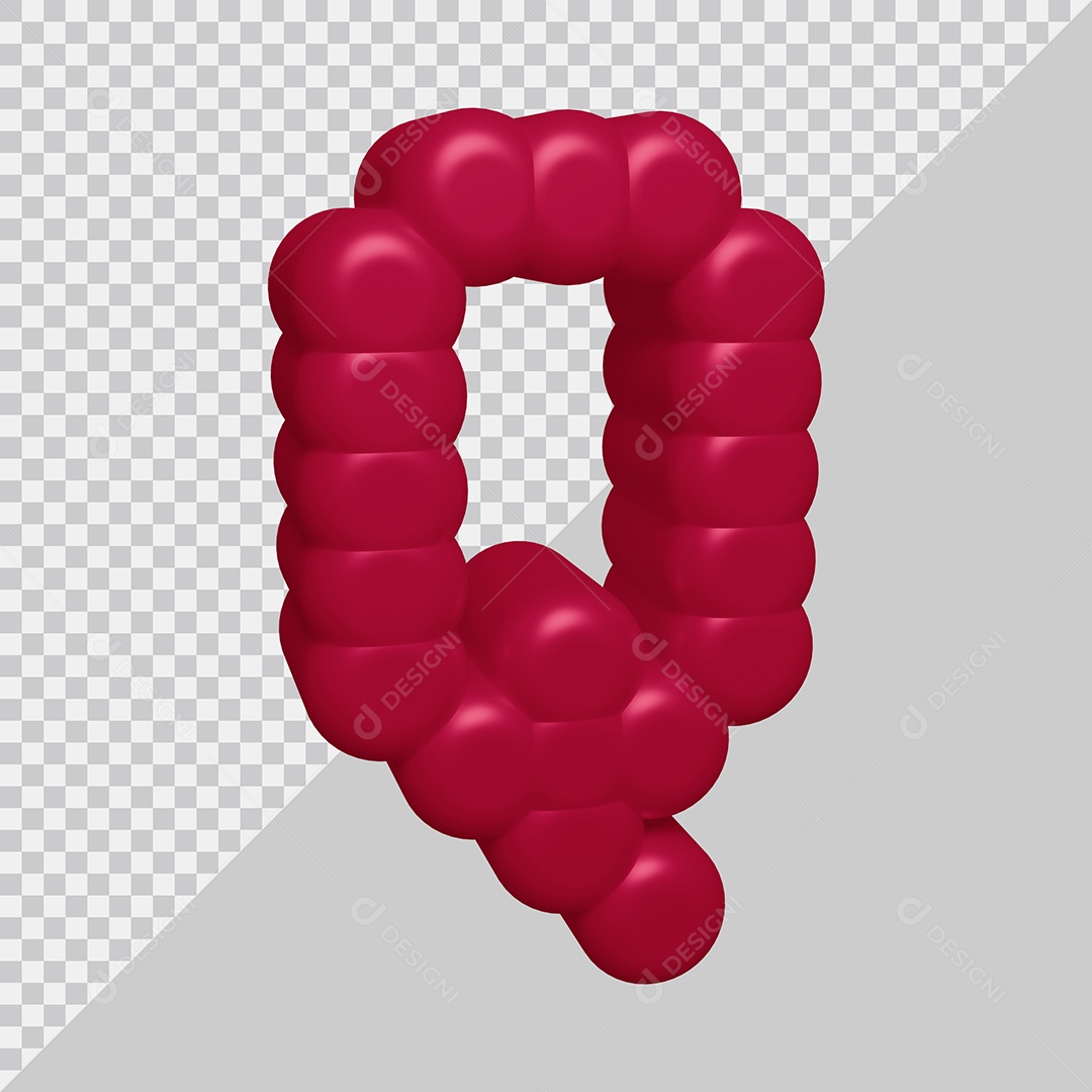 letra Q Vermelha 3D Texturizadas Para composição PSD
