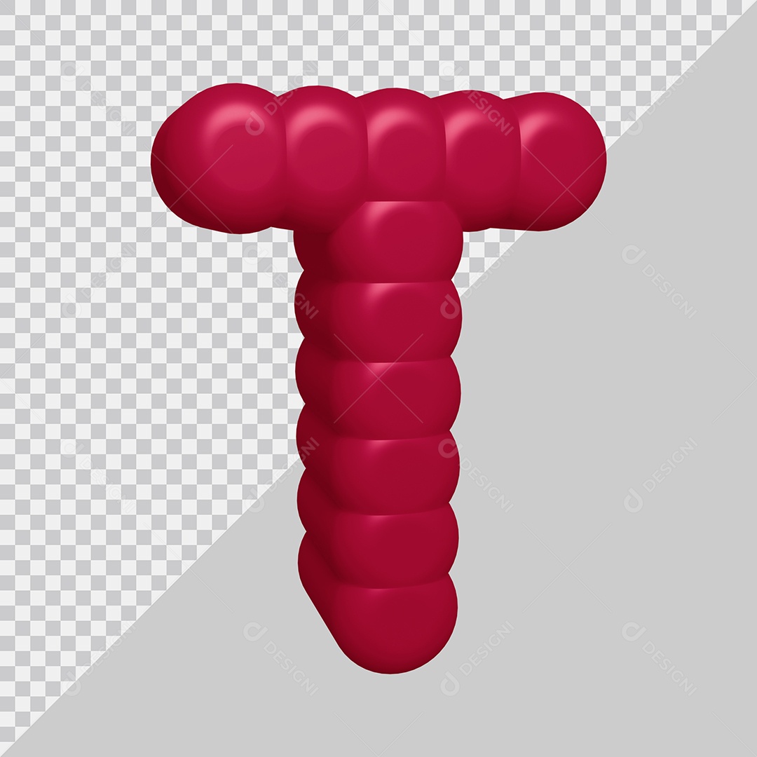 letra T Vermelha 3D Texturizadas Para composição PSD