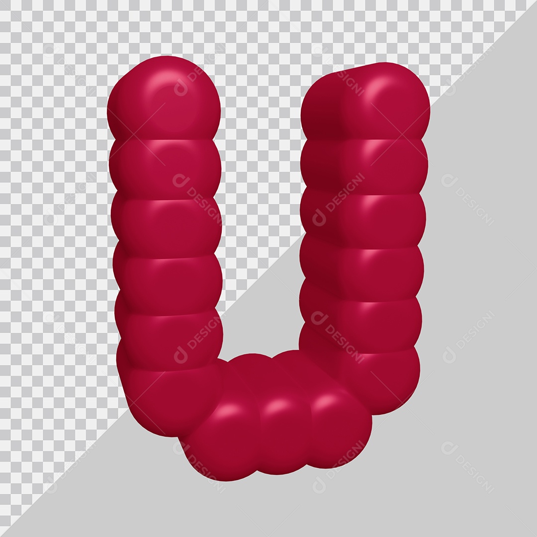 letra U Vermelha 3D Texturizadas Para composição PSD