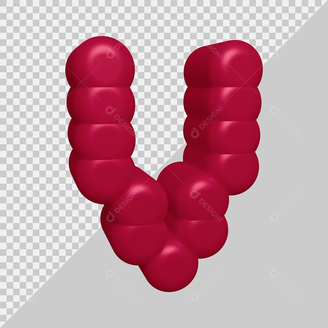 letra V Vermelha 3D Texturizadas Para composição PSD