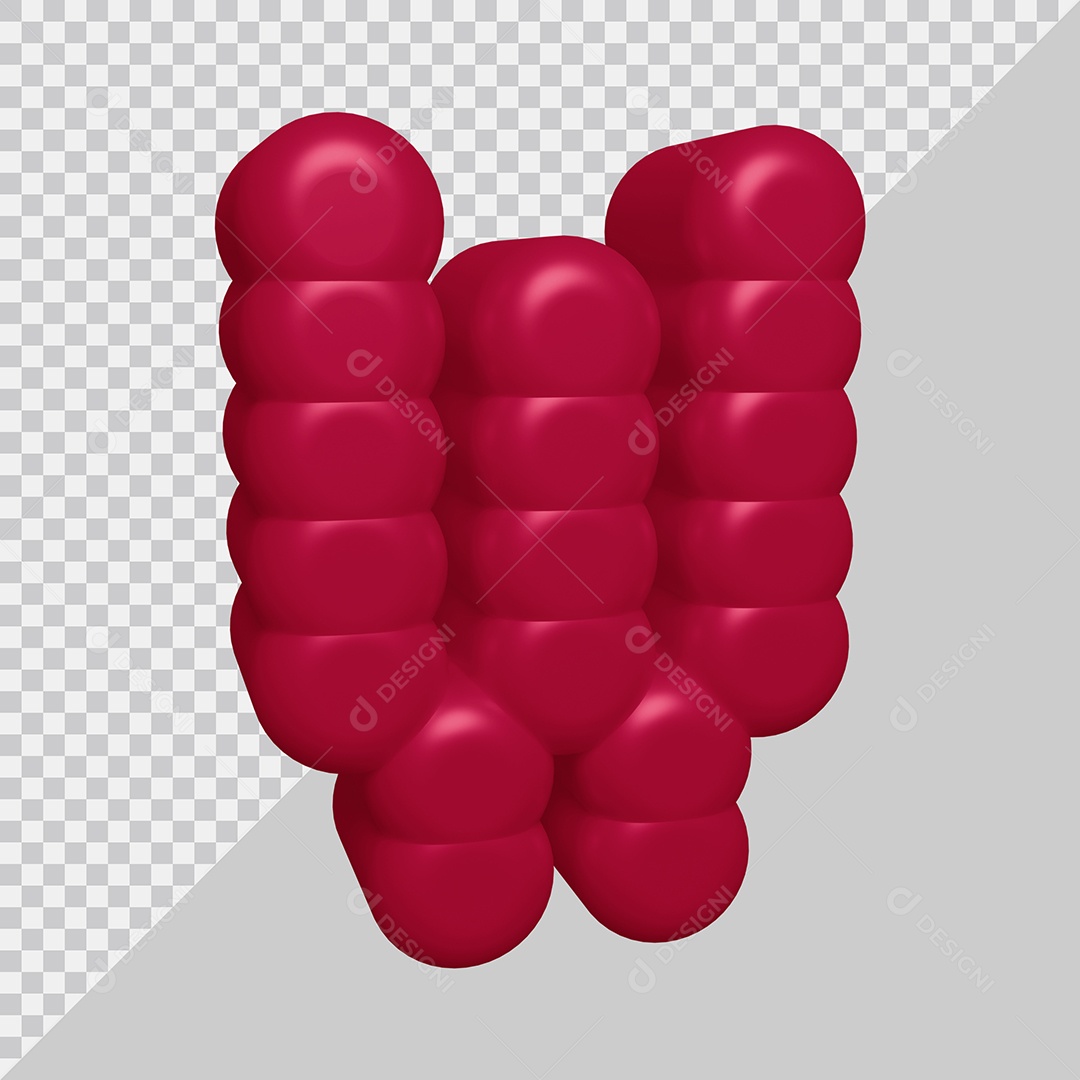 letra W Vermelha 3D Texturizadas Para composição PSD