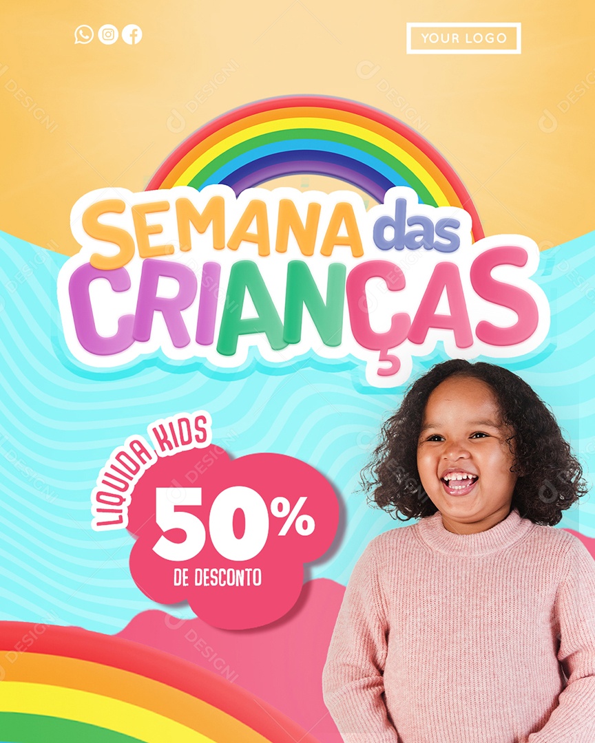 Social Media Semana Das Crianças Liquida Kids 50% de Desconto PSD Editável
