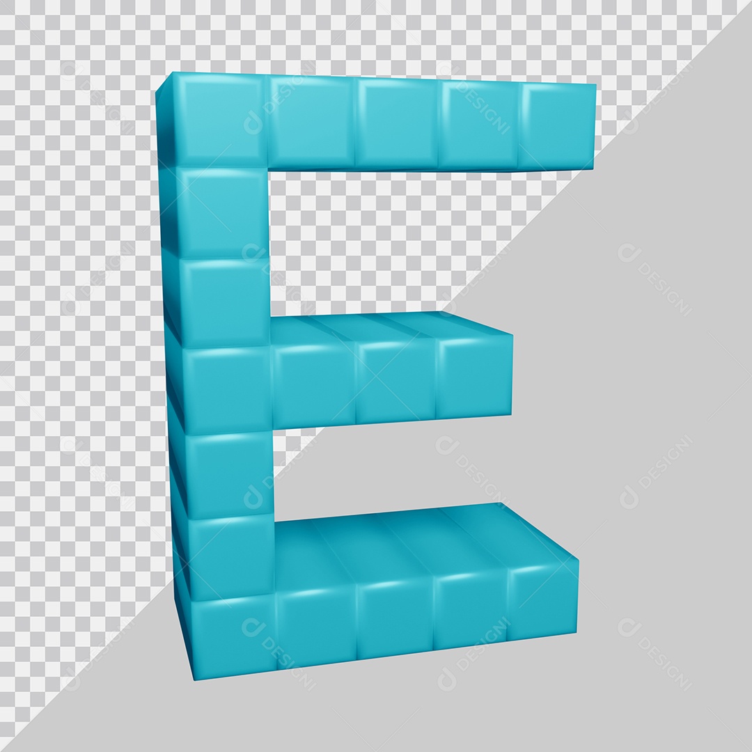 letra E Azul 3D Texturizadas Quadrada Para composição PSD