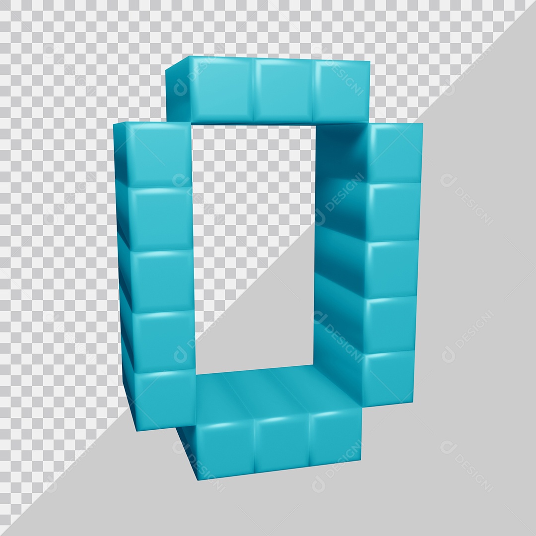 letra O Azul 3D Texturizadas Quadrada Para composição PSD