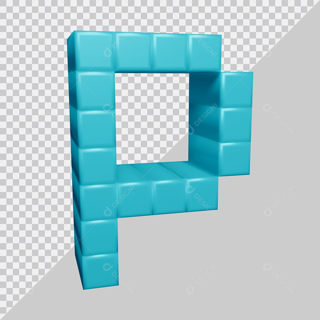 letra P Azul 3D Texturizadas Quadrada Para composição PSD