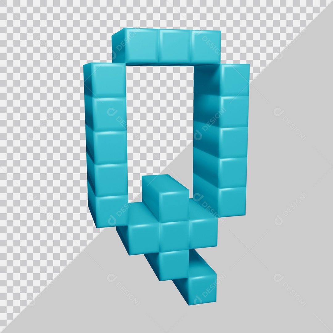 letra Q Azul 3D Texturizadas Quadrada Para composição PSD