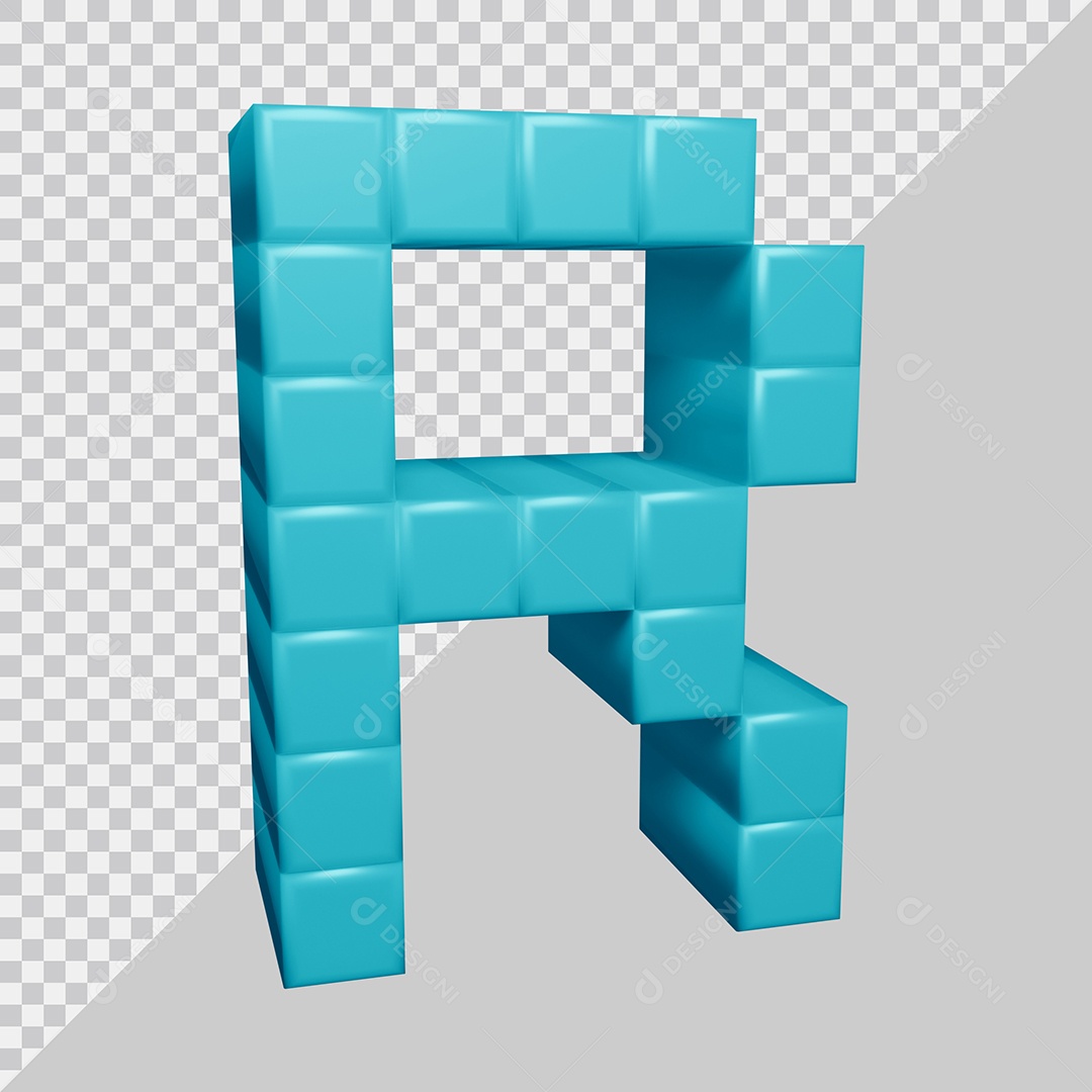 letra R Azul 3D Texturizadas Quadrada Para composição PSD