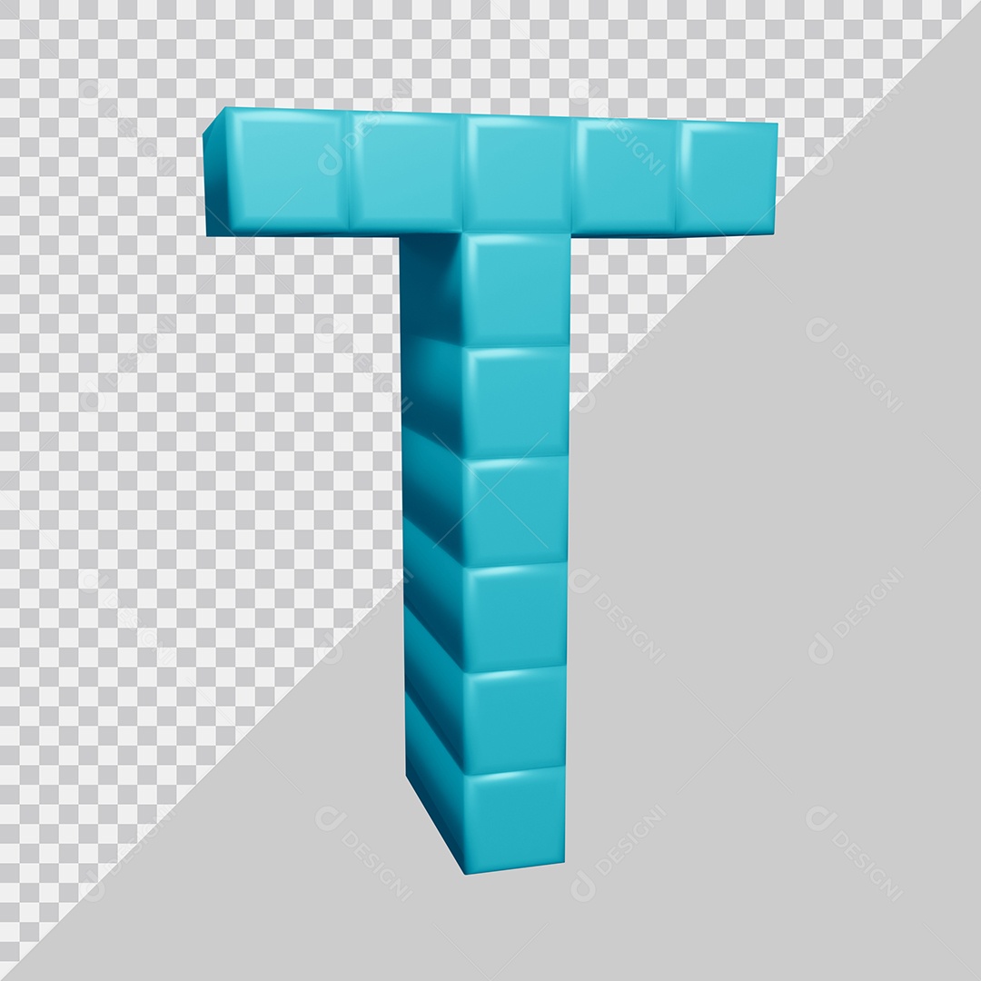 letra T Azul 3D Texturizadas Quadrada Para composição PSD