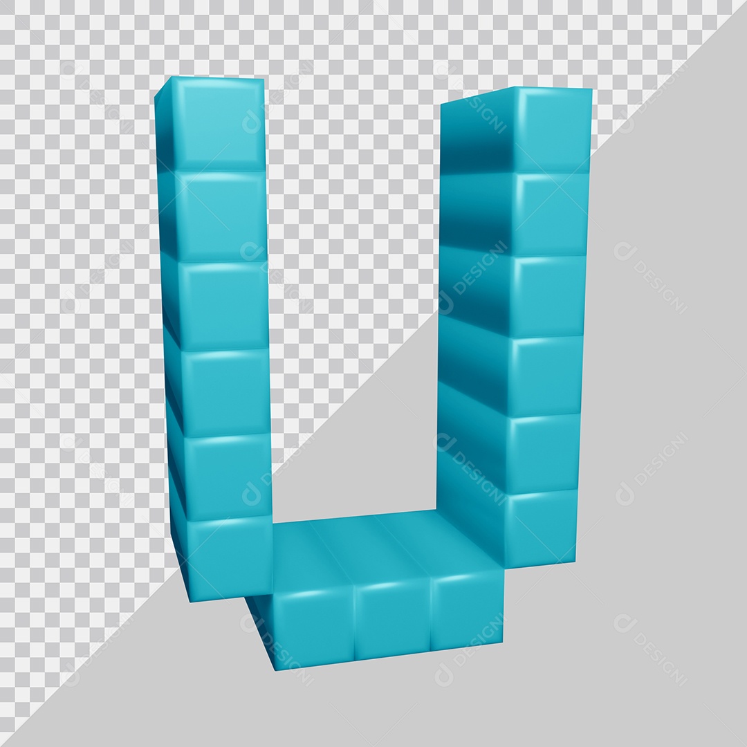 letra U Azul 3D Texturizadas Quadrada Para composição PSD