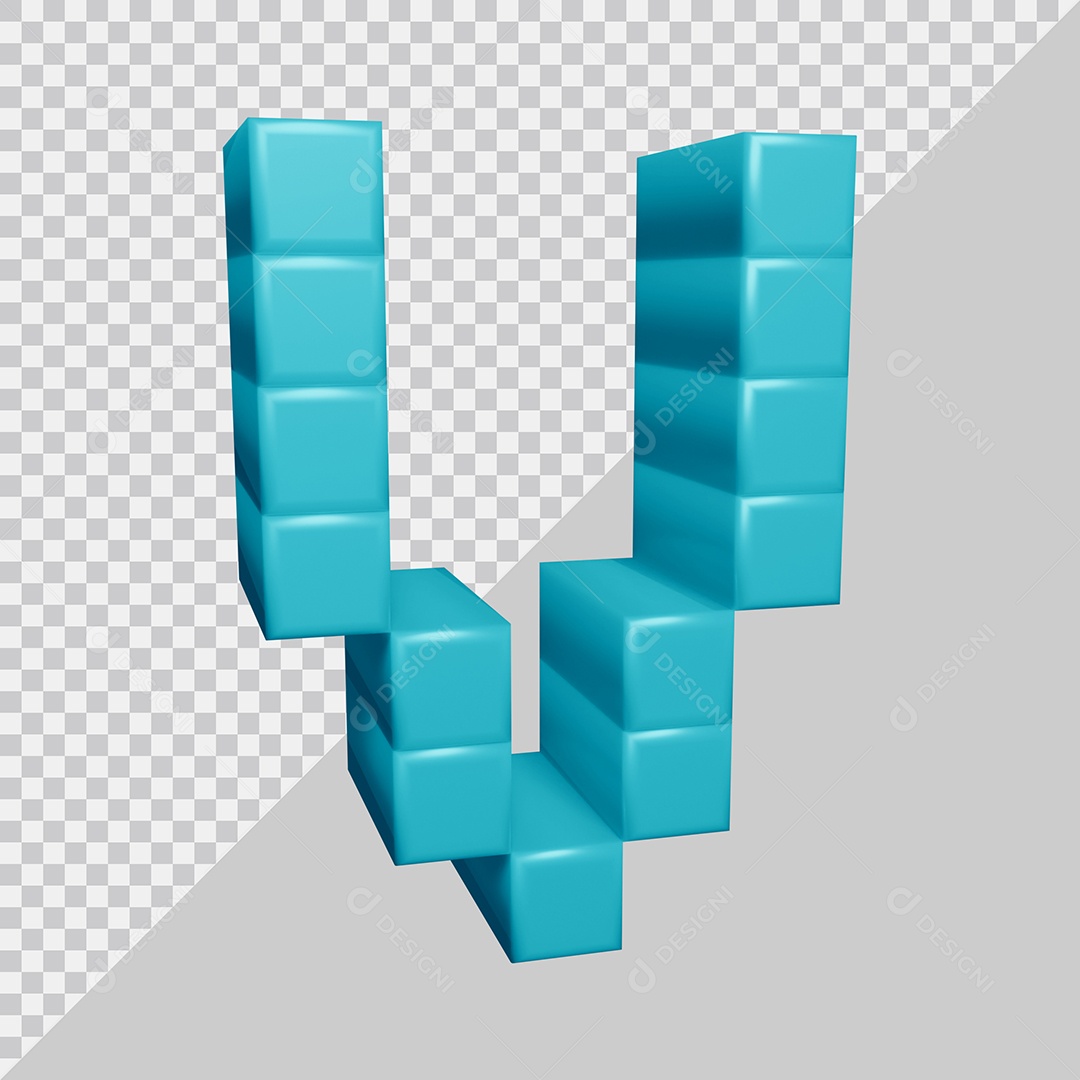 letra V Azul 3D Texturizadas Quadrada Para composição PSD
