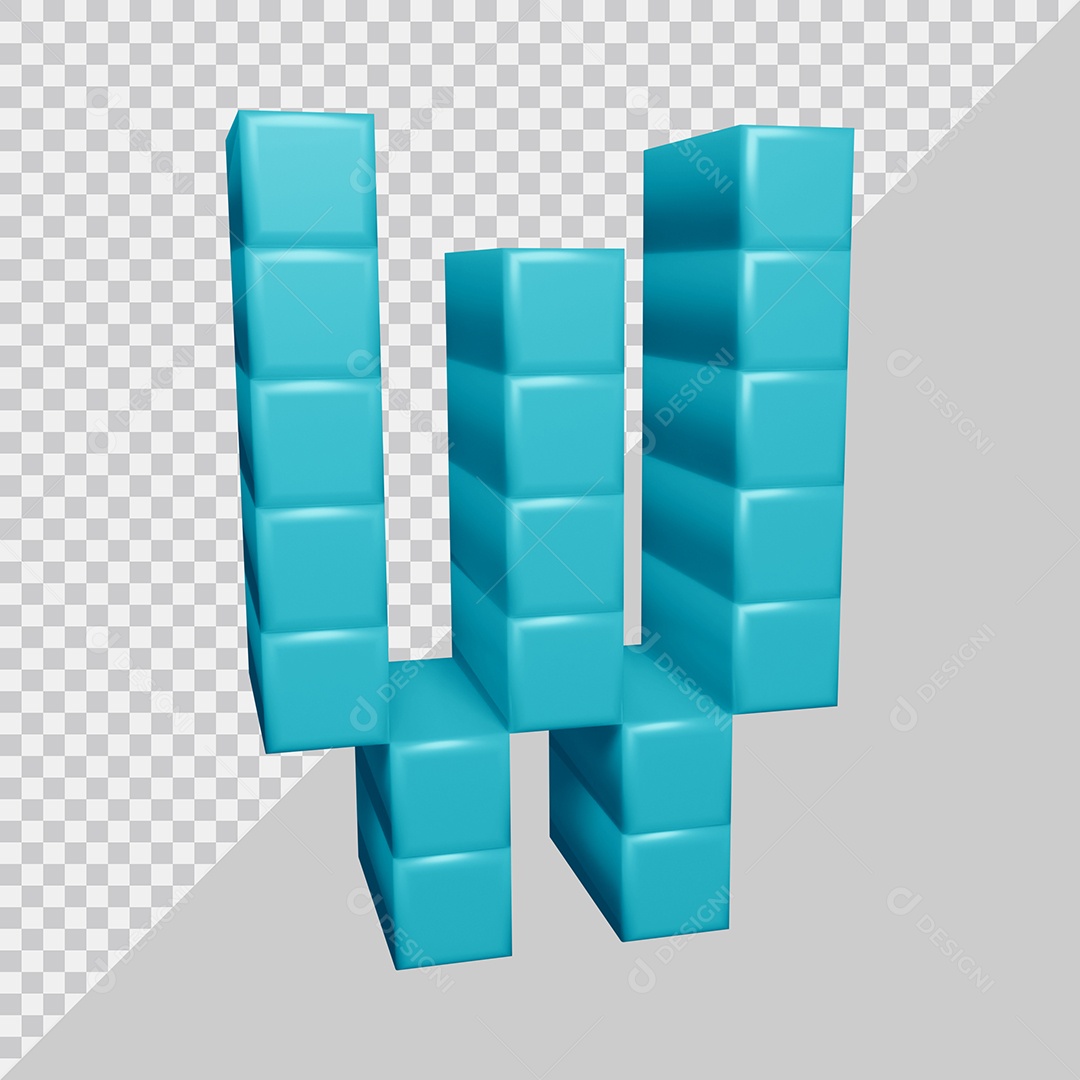 letra W Azul 3D Texturizadas Quadrada Para composição PSD