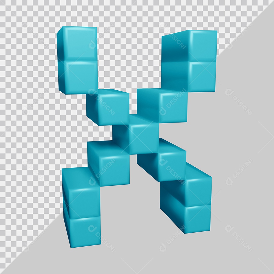 letra X Azul 3D Texturizadas Quadrada Para composição PSD