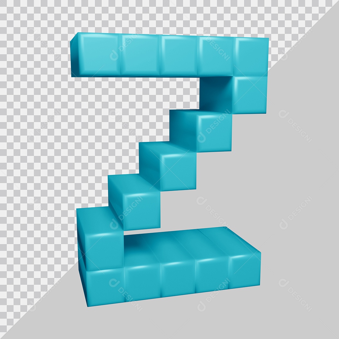 letra Z Azul 3D Texturizadas Quadrada Para composição PSD