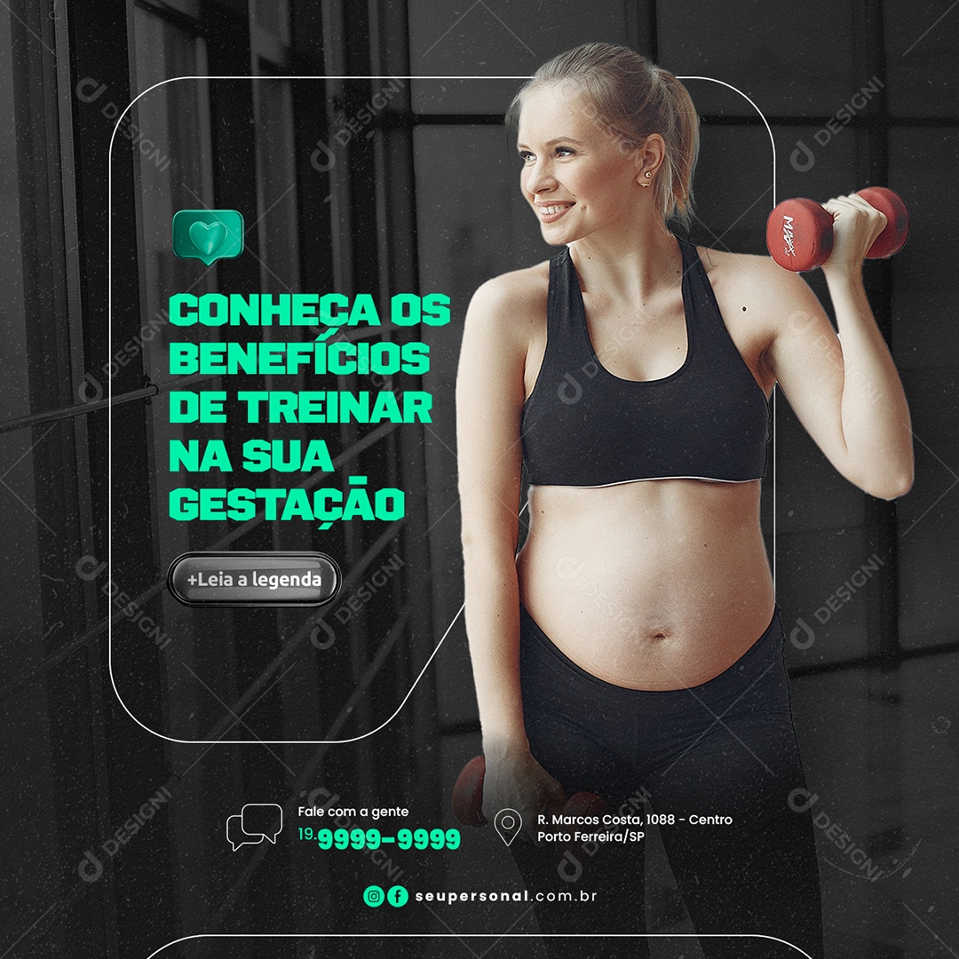 Conheça os benefícios de treinar na sua gestação Personal Trainer Social Media PSD Editável