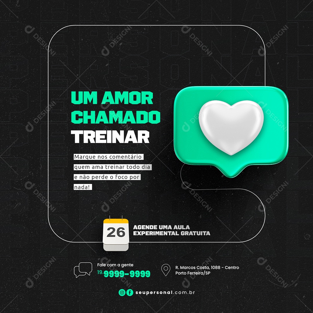 Um amor chamado treinar Personal Trainer Social Media PSD Editável