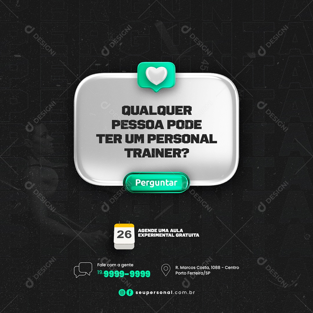 Qualquer pessoa pode ter um Personal Trainer pergunta Social Media PSD Editável
