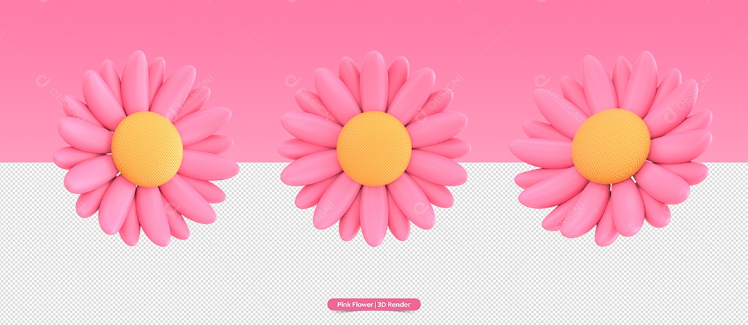 Flores Girrasol Rosa 3D de Outubro Rosa Ilustração para Composição PSD