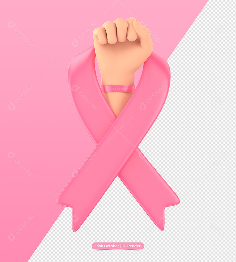 Braço Branco com pulseira de Outubro Rosa Ilustração 3D para Composição PSD