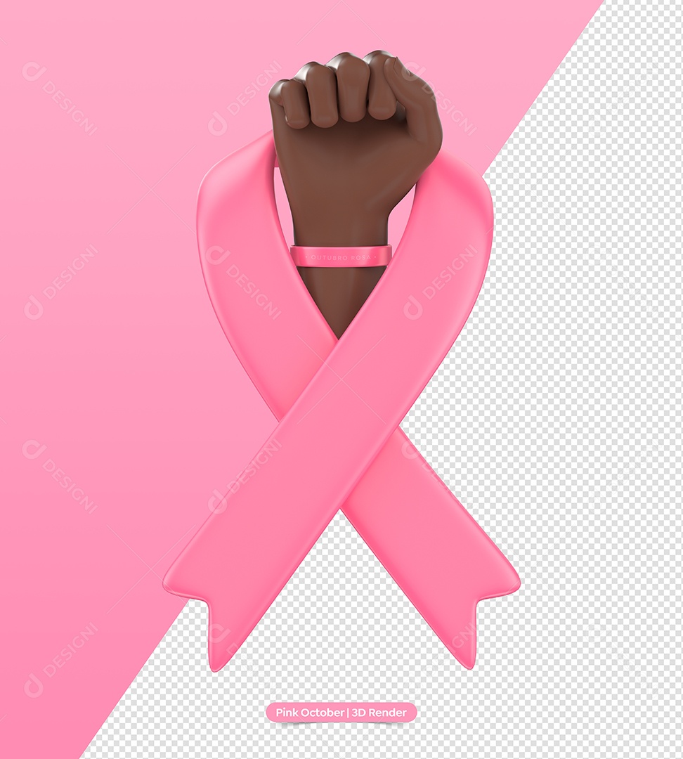 Braço Moreno com pulseira de Outubro Rosa Ilustração 3D para Composição PSD