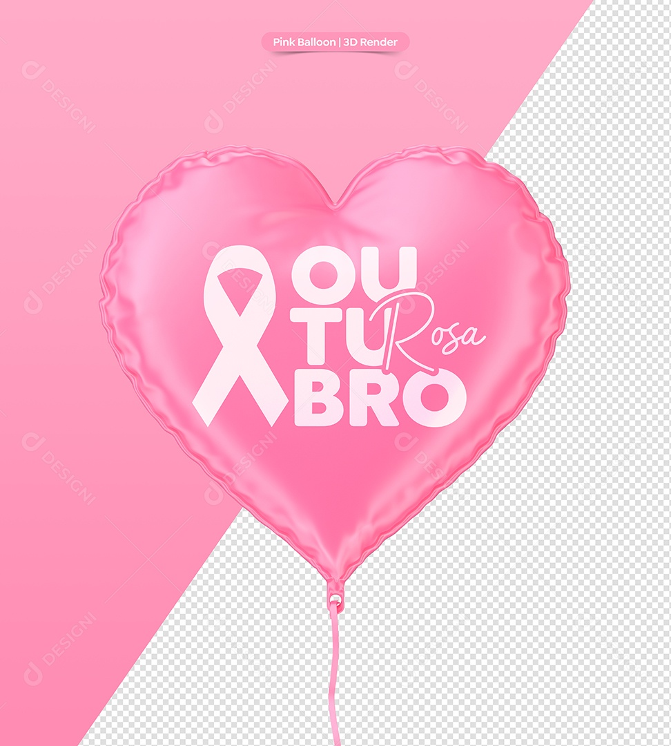Outubro Rosa Balão 3D para Composição PSD