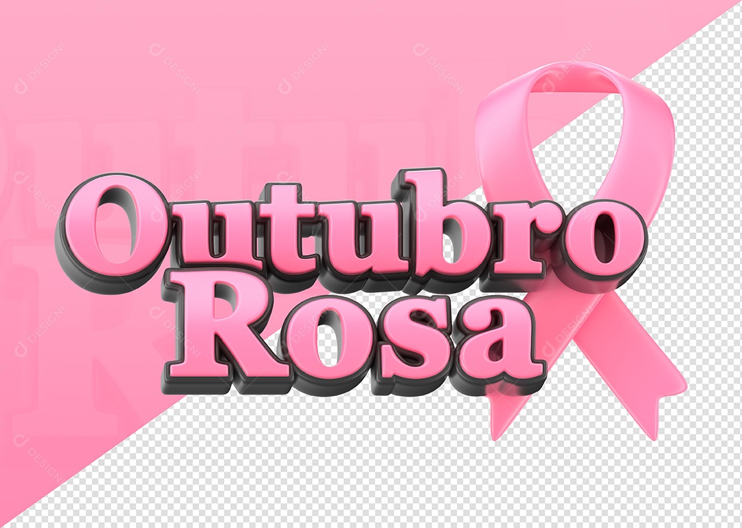 Outubro Rosa Texto 3D Rosa e Preto para Composição PSD