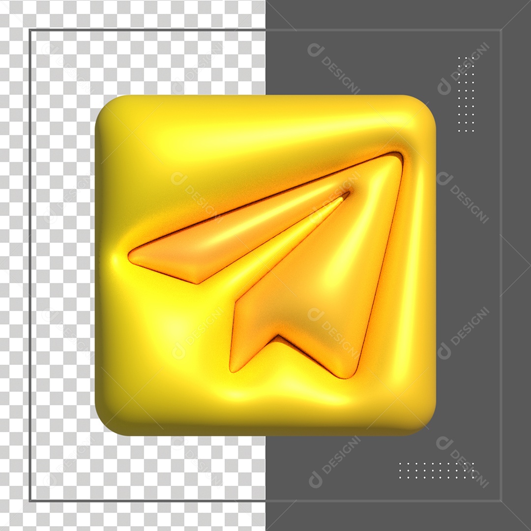 Telegram Dourado Elemento 3D Para Composição PSD