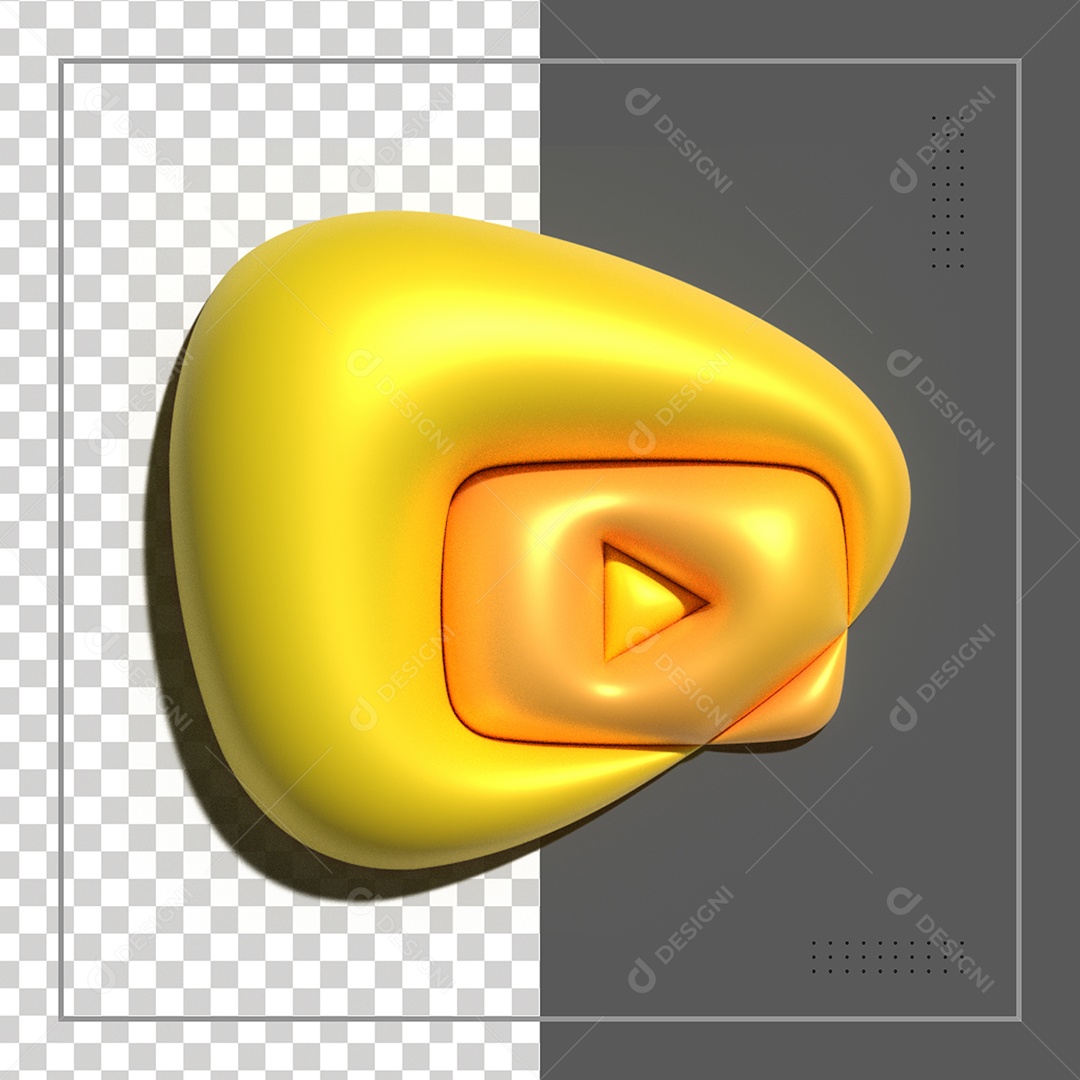 Ícone 3D Youtube Elemento Dourado Para Composição PSD