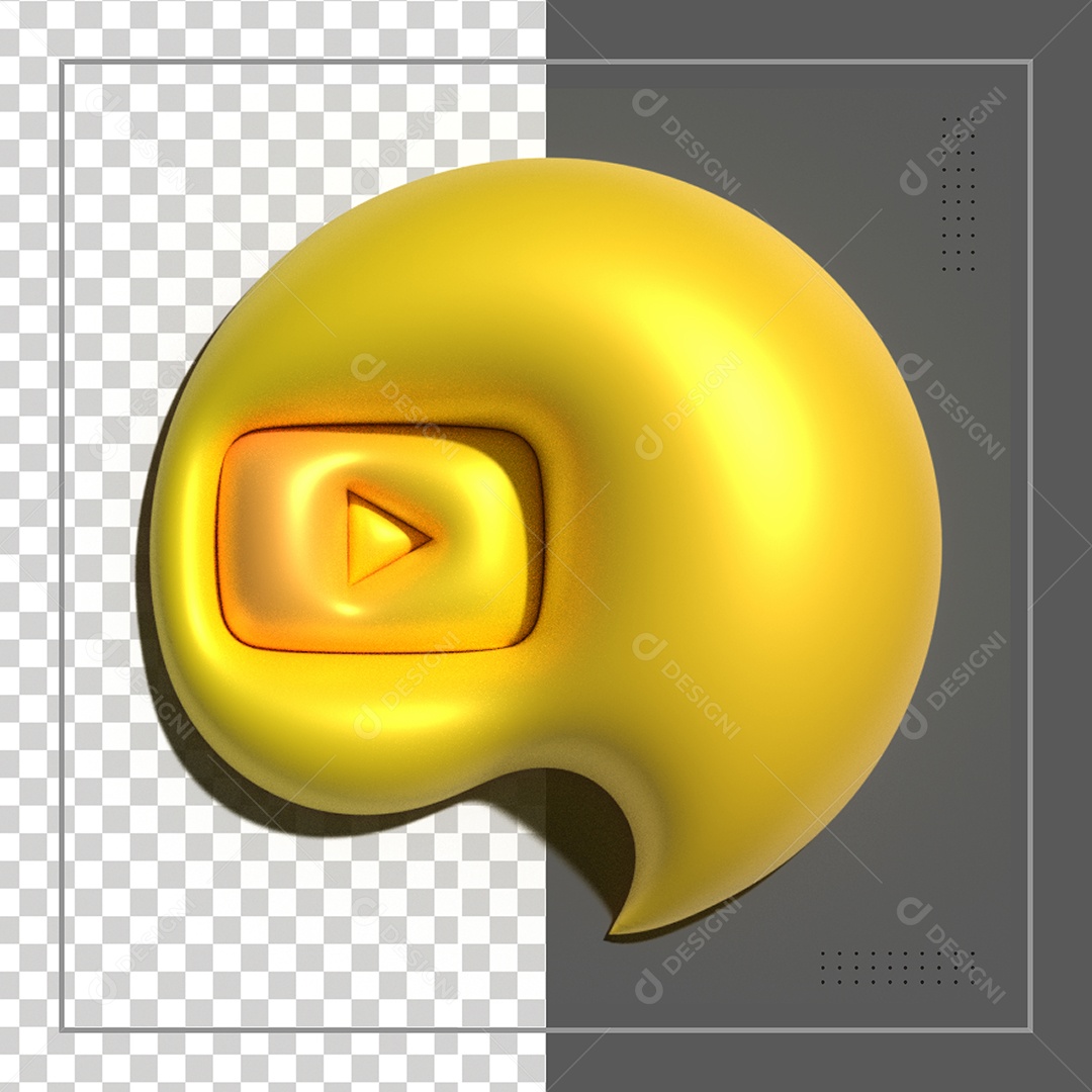 Ícone 3D Youtube Elemento Dourado Para Composição PSD