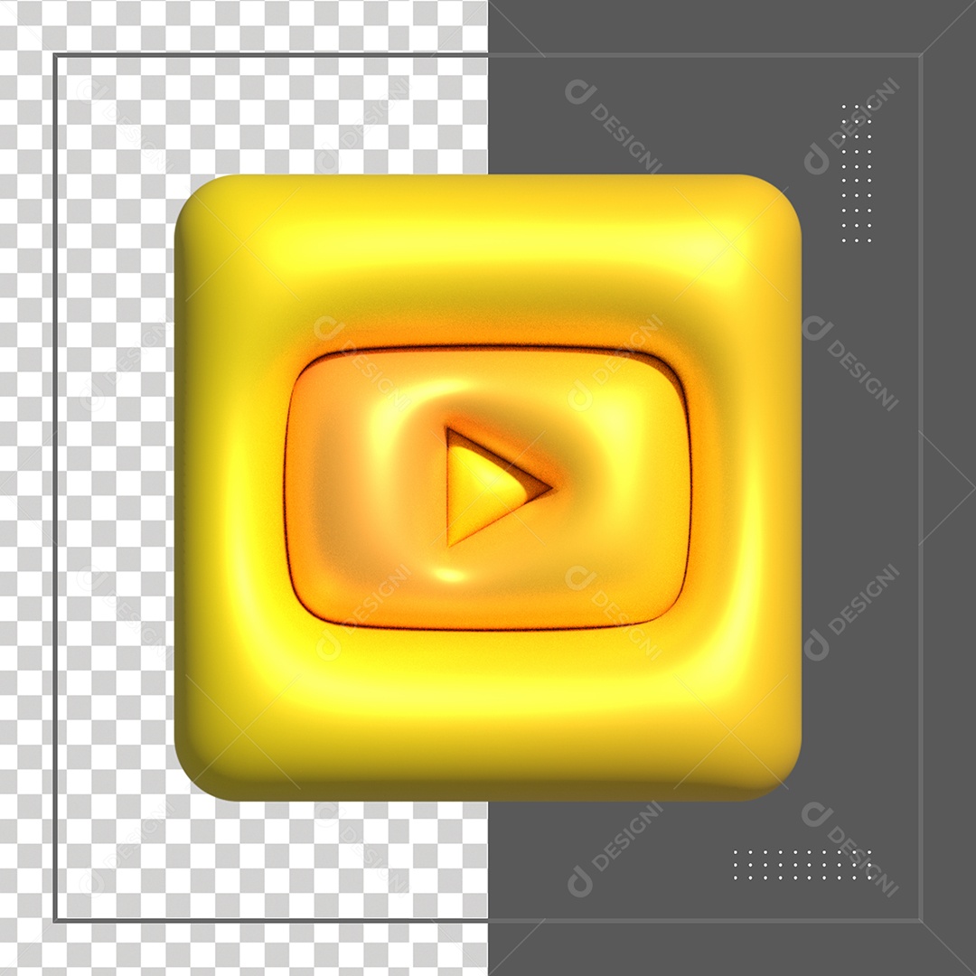Youtube Elemento 3D Dourado Para Composição PSD