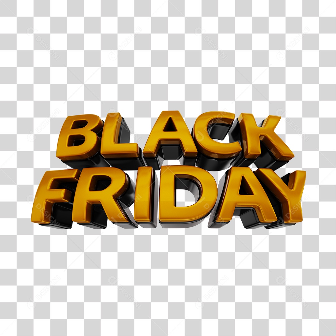 Black Friday Texto 3D Dourado PNG Transparente