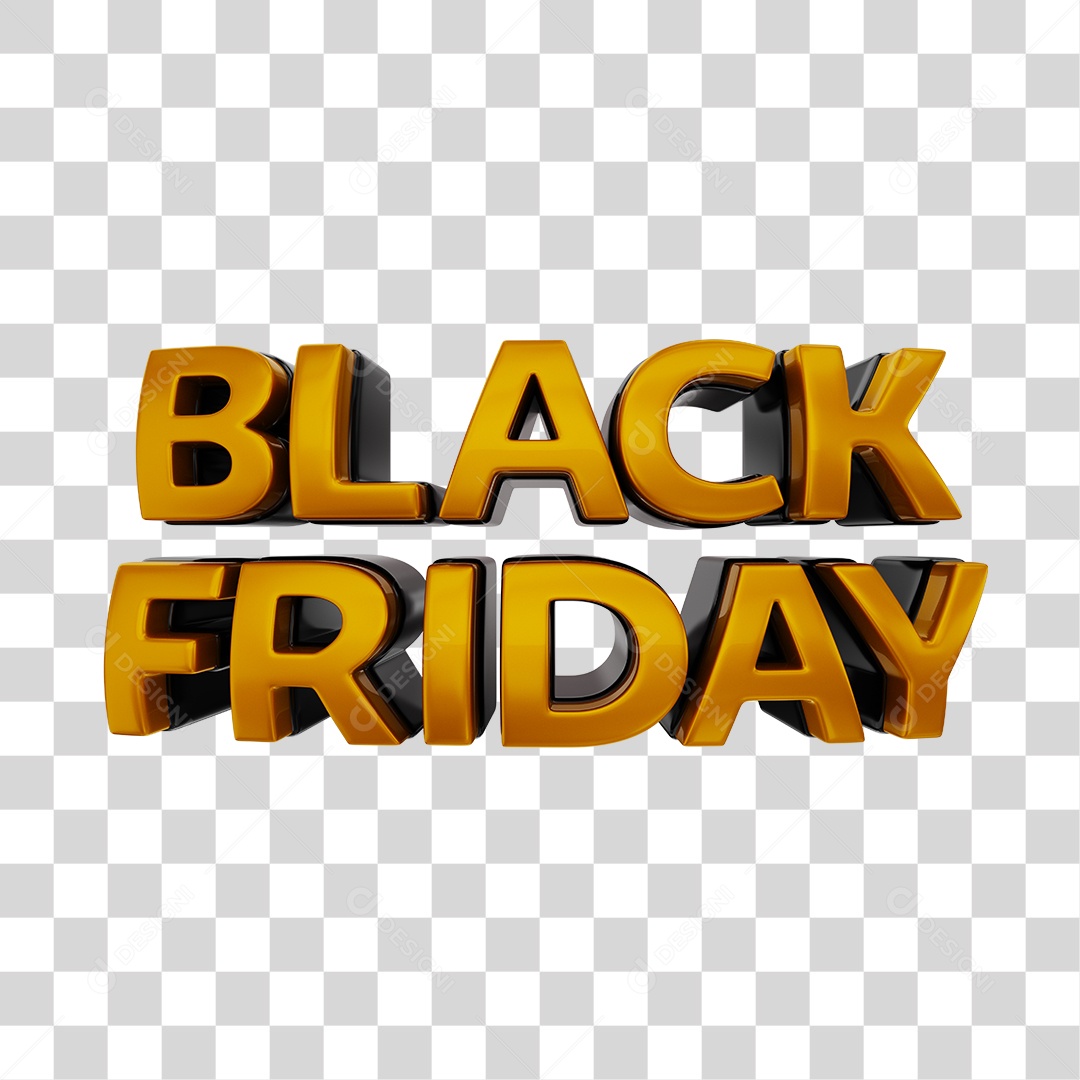 Black Friday Texto 3D Dourado PNG Transparente