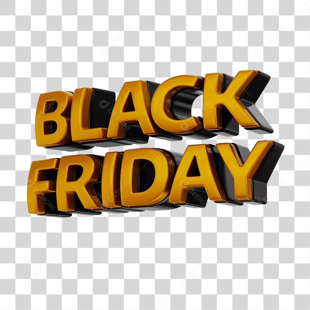 Black Friday Texto 3D Dourado PNG Transparente