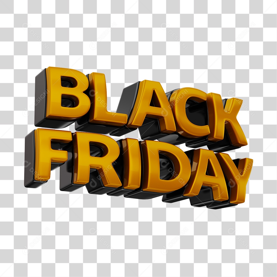Black Friday Texto 3D Dourado PNG Transparente