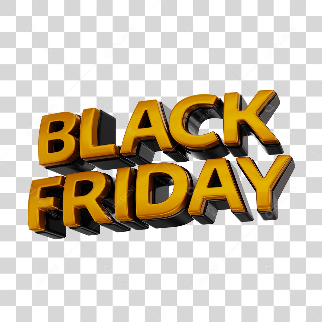 Black Friday Texto 3D Dourado PNG Transparente