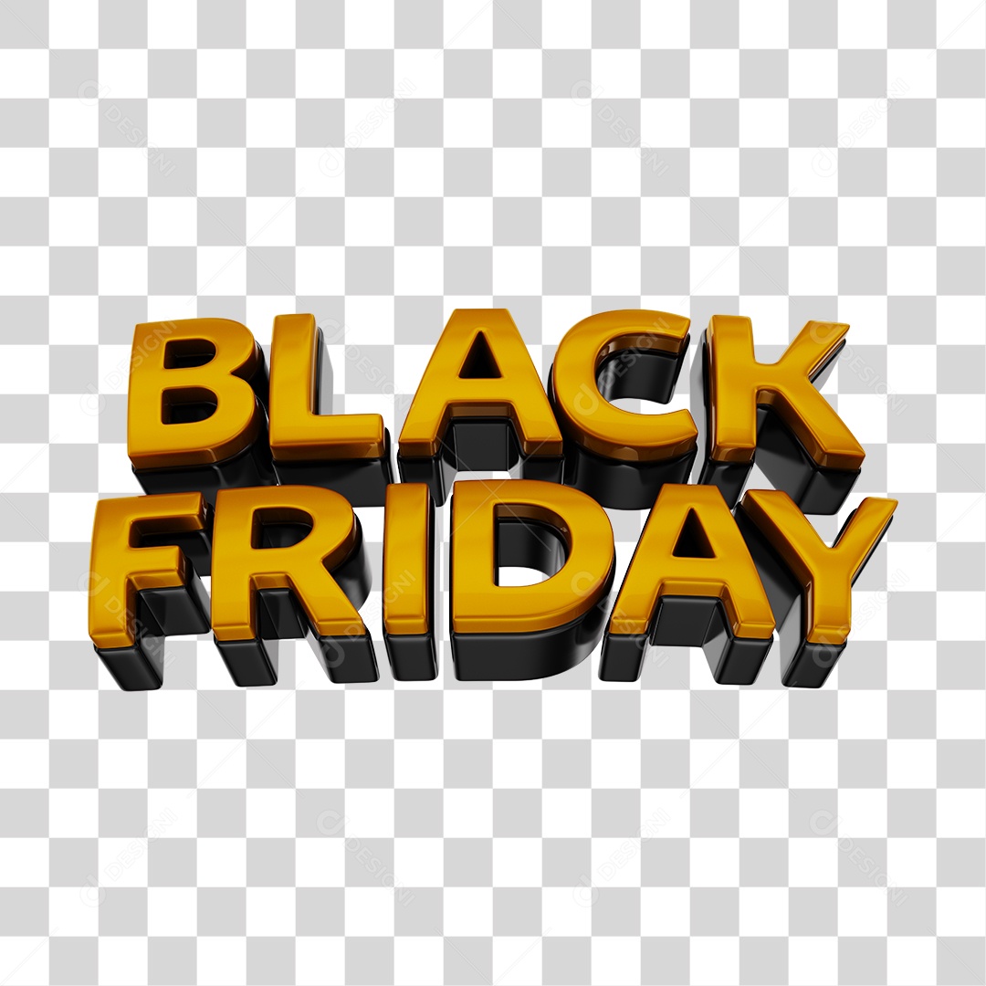 Black Friday Texto 3D Dourado PNG Transparente