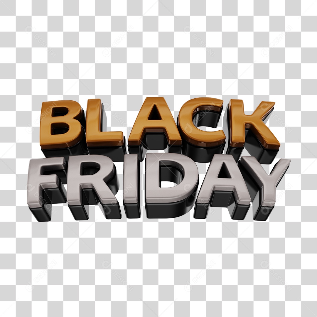 Black Friday Texto 3D Dourado e Branco PNG Transparente