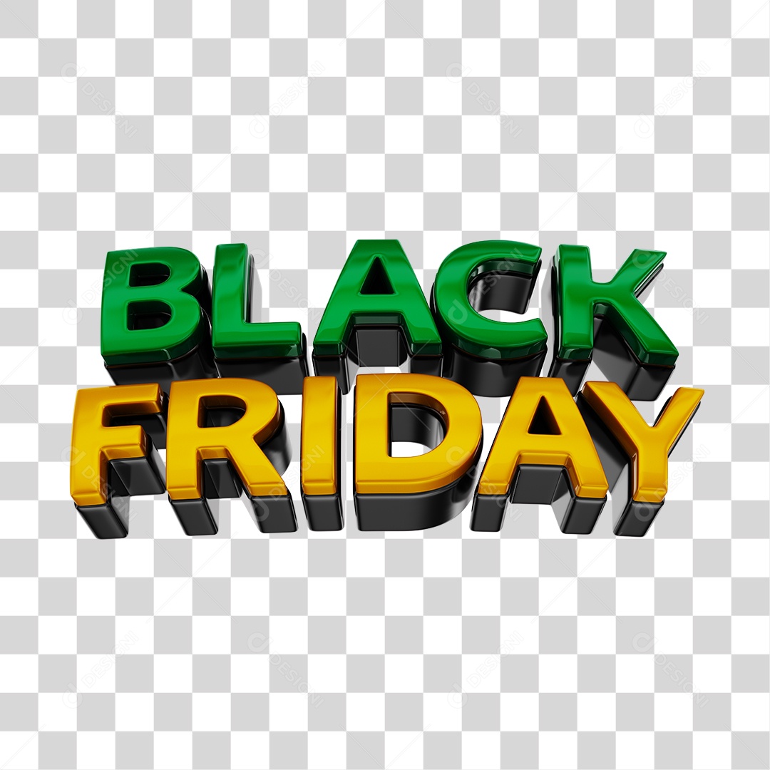 Black Friday Texto 3D Verde e Amarelo PNG Transparente