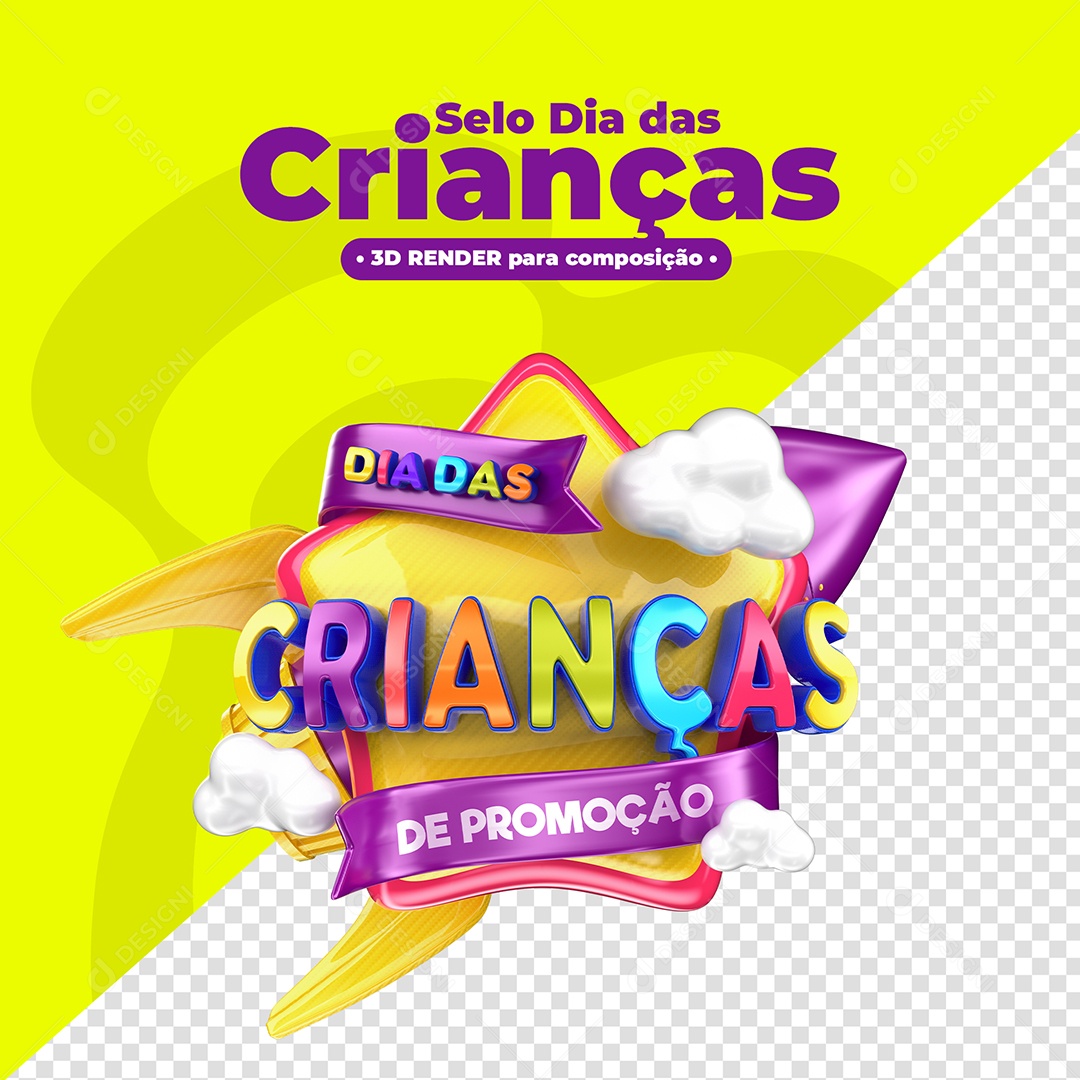 Promoção de Dia Das Crianças Selo 3D para Composição PSD