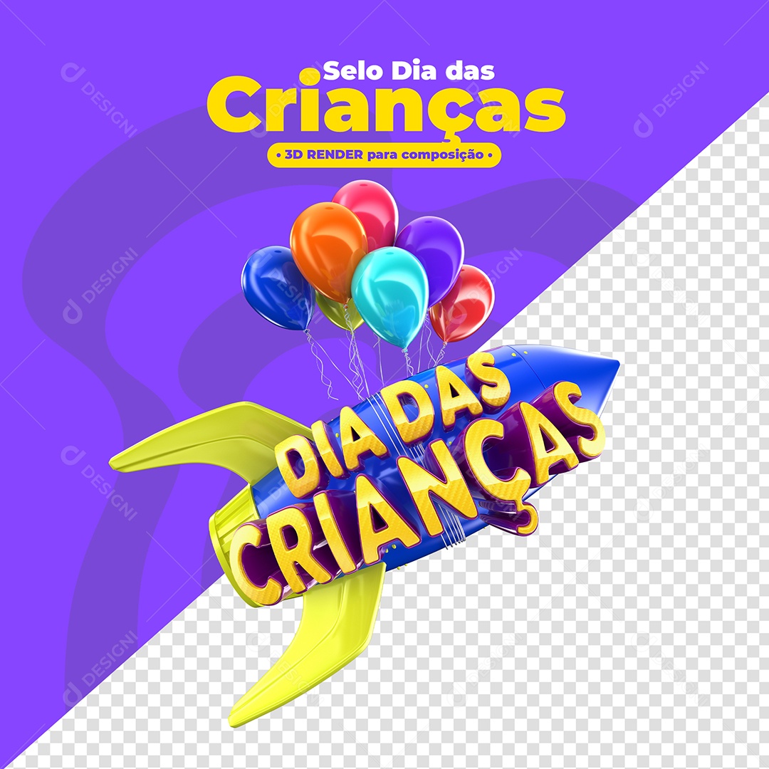 Dia das crianças Selo 3D para Composição PSD