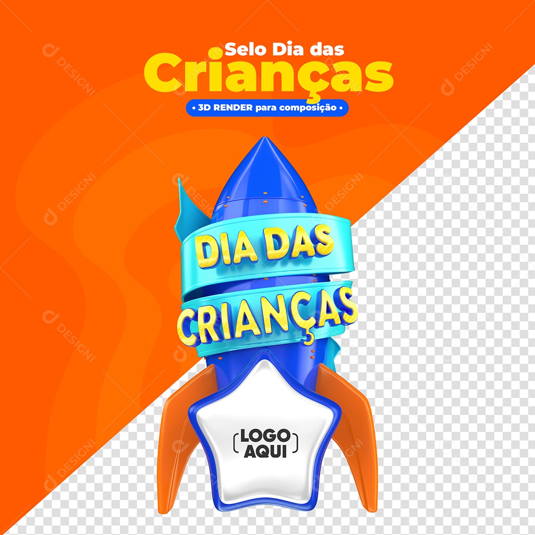 Dia Das Crianças Selo 3D Azul para Composição PSD