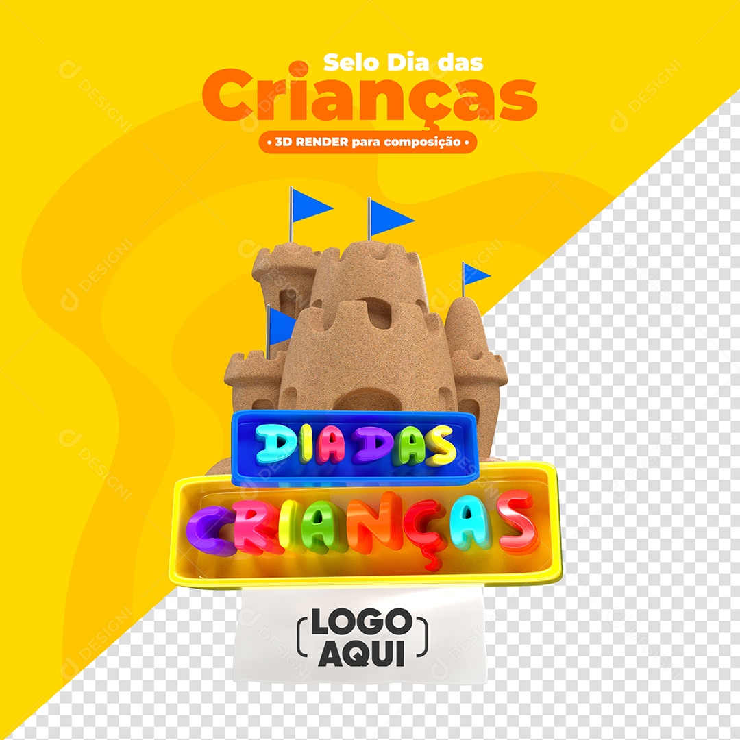 Dia das crianças Selo 3D para Composição PSD