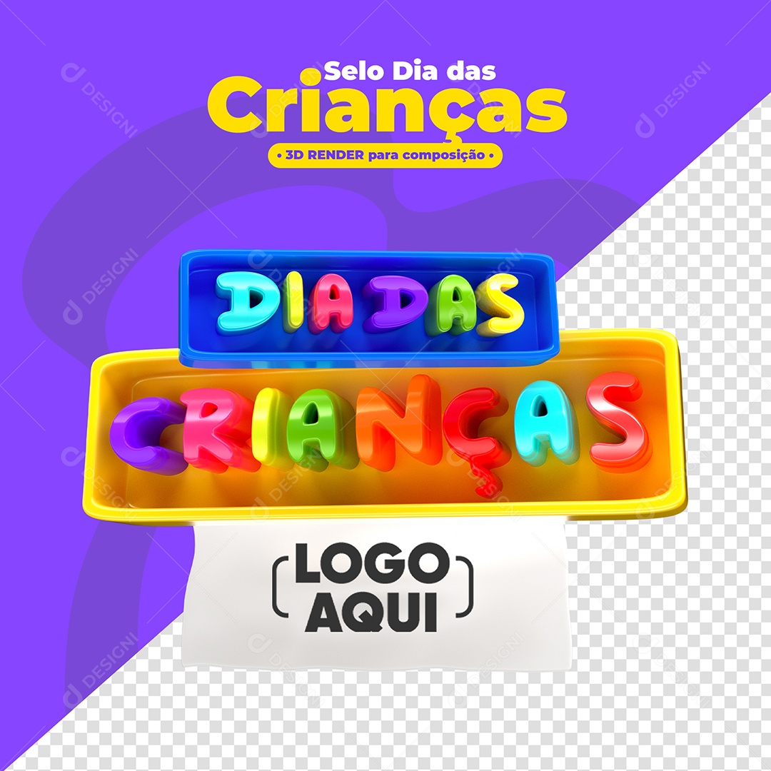 Dia das crianças Selo 3D para Composição PSD