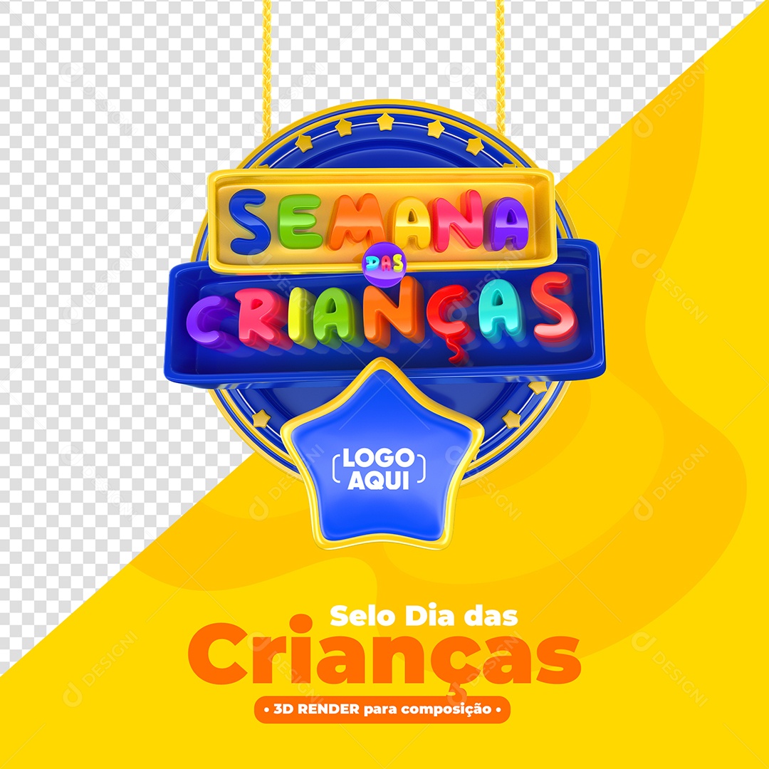 Semana das Crianças Selo 3D para Composição PSD