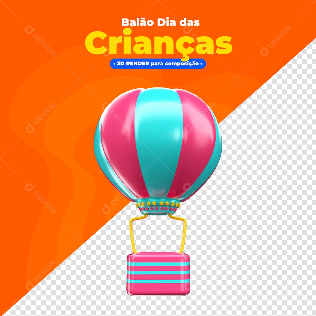 Balão de ar Dia Das Crianças Ilustração 3D para Composição PSD