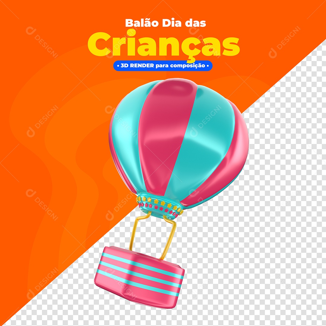 Balão de ar Dia Das Crianças Ilustração 3D para Composição PSD