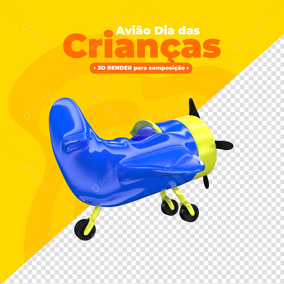 Avião Dia das Crianças Elemento 3D para Composição PSD