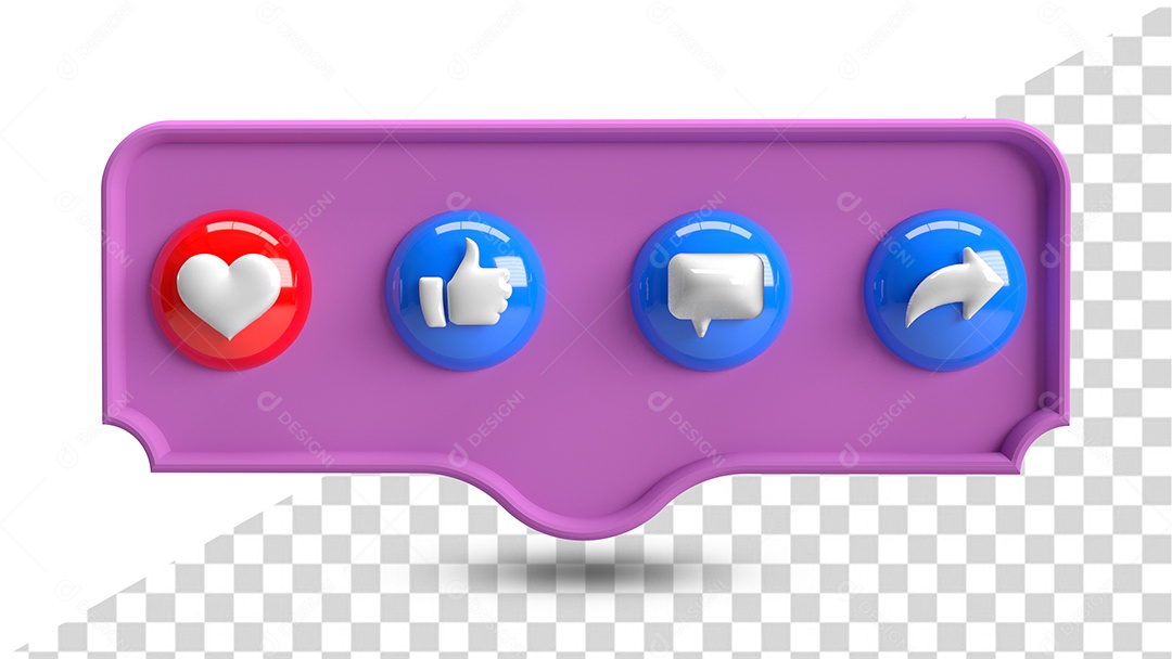 Ícones 3D Roxo De Redes Sociais Ame Like e Compartilhe Elemento 3D para Composição PSD