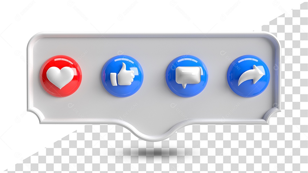 Ícones 3D De Redes Sociais Ame Like e Compartilhe Elemento 3D para Composição PSD