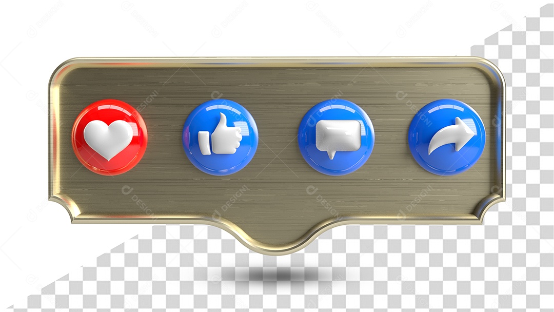 Ícones 3D De Redes Sociais Ame Like e Compartilhe Elemento 3D para Composição PSD